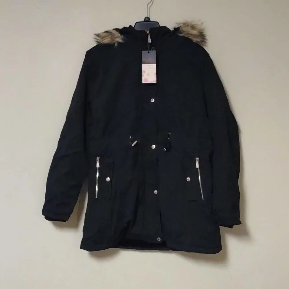 LeeHanton Three Quarter Length Military Style Parka Jacket Black XL